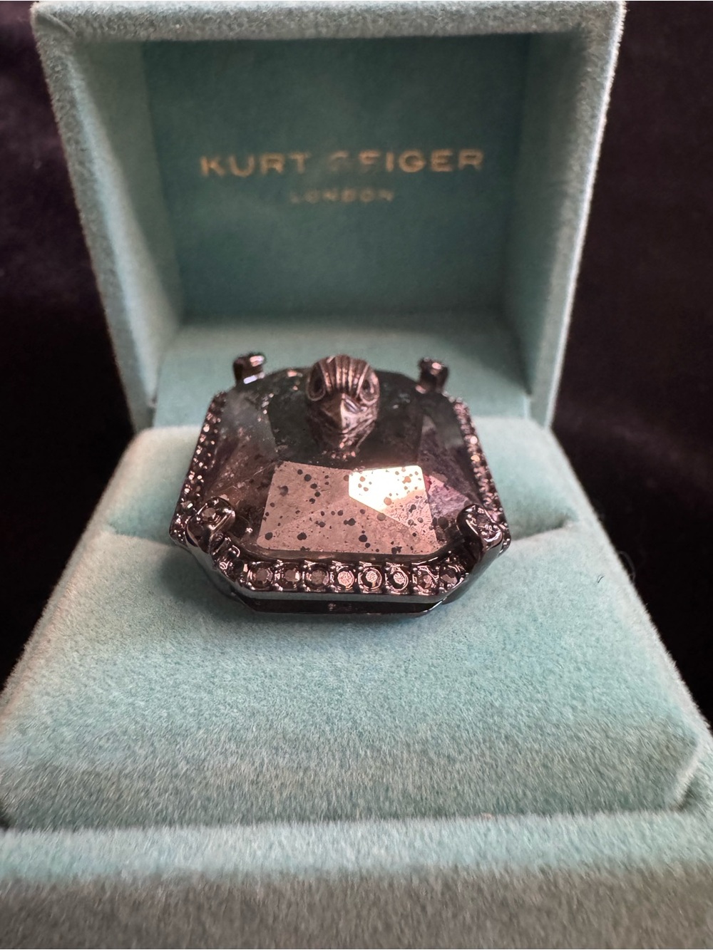 Kurt Geiger Black Patina Faceted Stone Ring